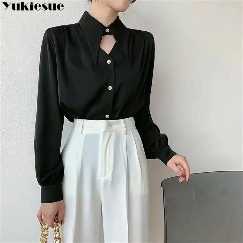 2023 Spring Shirt Elegant OL Chic Turn-Down Collar Long Sleeve