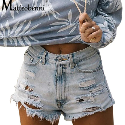 Fashion Women Summer Tear Denim Shorts Jeans Women High Waist Sexy Push Up Short