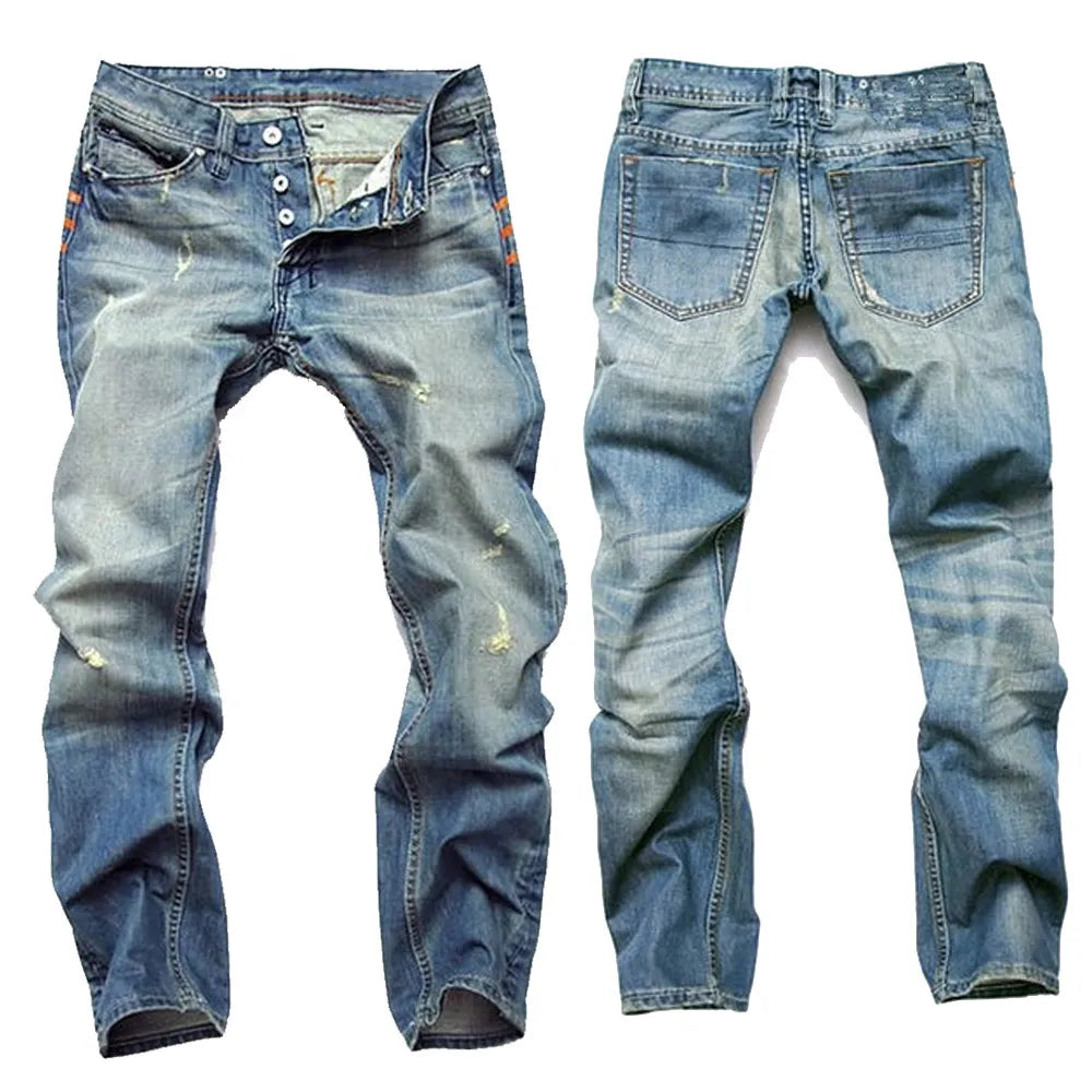 Ripped Denim Jeans for Men Straight Slim Plus Size 40 42 Pantalones Designer