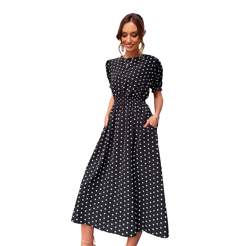 Office Dresses Women Summer Short Sleeve Formal Work Polka Dot Dress With Pocket