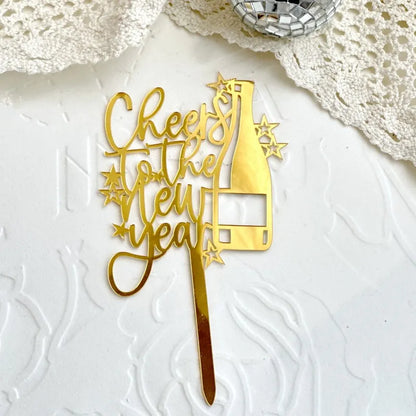 2025 Happy New Year Party Cake Toppers Gold Acrylic