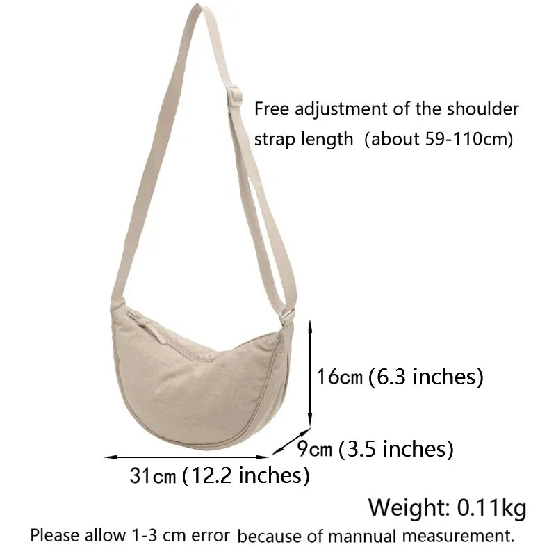 Nylon Hobos Chest Shoulder Bag Large Capacity Travel Crossbody Half Moon