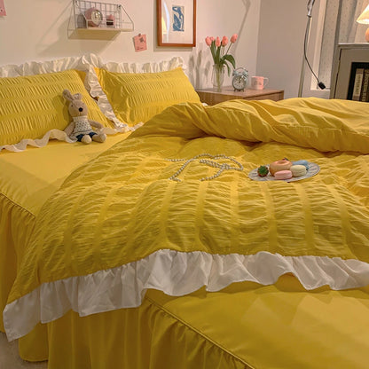 Princess Style Seersucker Ruffles Kawaii Bedding Set