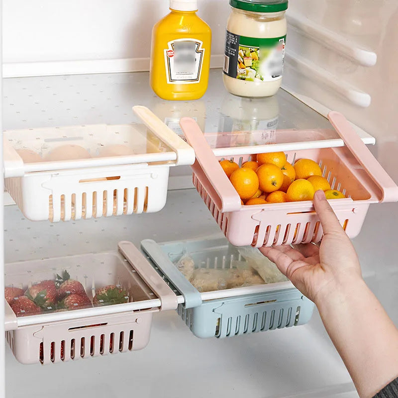 Adjustable Kitchen Fridge Storage Rack Home Organizer Food Container