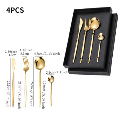 Dropshipping 4Pcs Stainless Steel Fork Spoon Cutlery Dinnerware Set Golden set