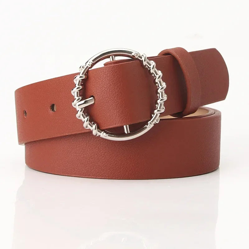 Thin Female Circle Buckles Belt Deduction Side Gold Buckle Jeans Belts Women