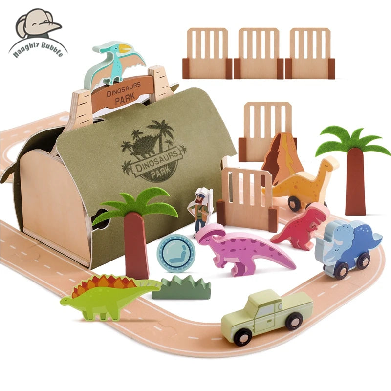 Wooden Blocks Display Toys Wooden Felt Dinosaur Track Scene Toy