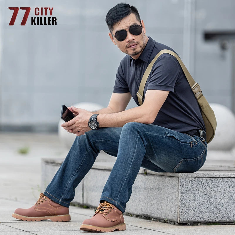 77City Killer Military Denim Pants Men Tactical Cargo Elasticity Joggers Male