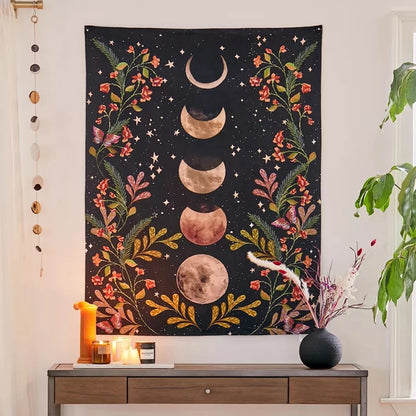 Moon Phase Tapestry Wall Hanging Psychedelic Moon Starry Tapestries Carpets