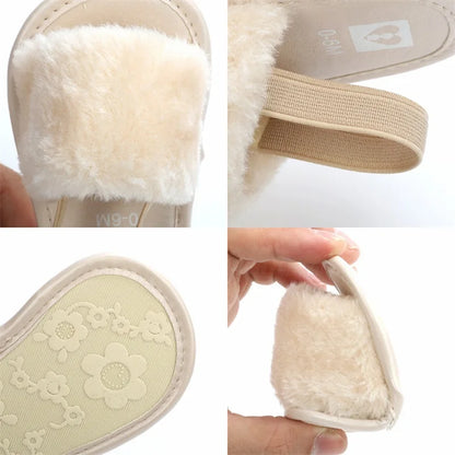 Summer Newborn Infant Baby Girls Soft Sole Sandals Plush Slide Sandal Toddler