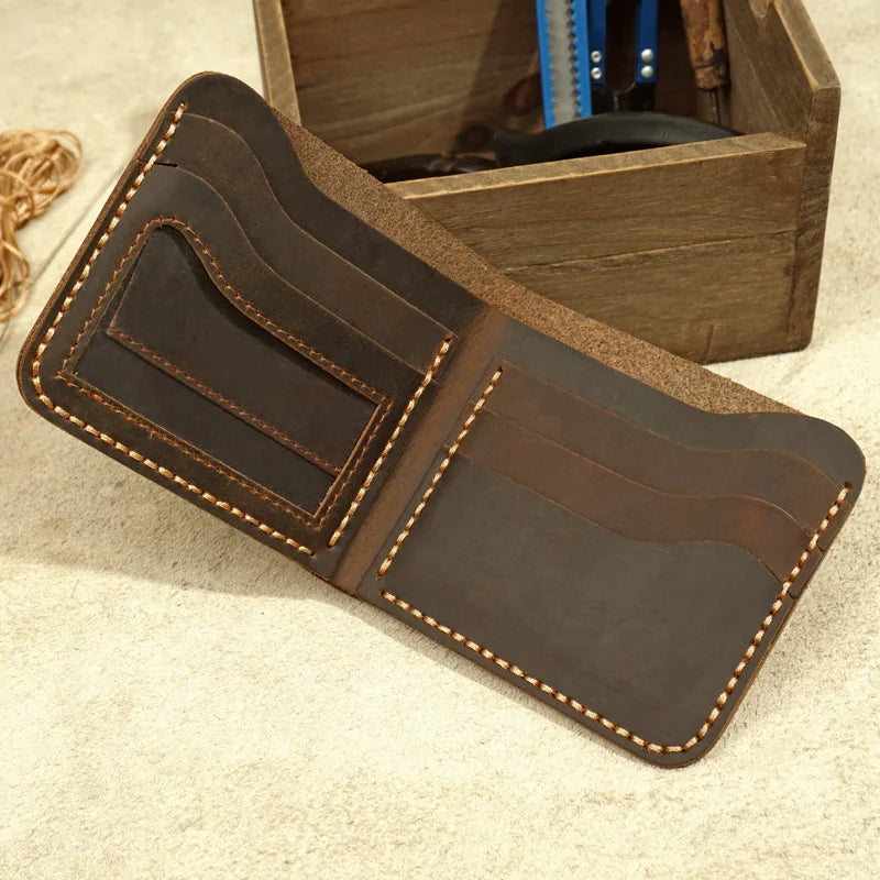 Top Genuine Leather Men's Wallet Retro Handmade Wallet for Men Real Leather