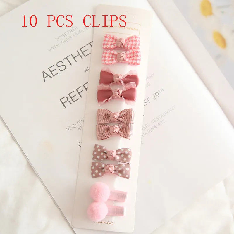 10Pcs Bowknot Baby Girl Hairpin Floral Plaid Dot Children Hair Clips Headwear