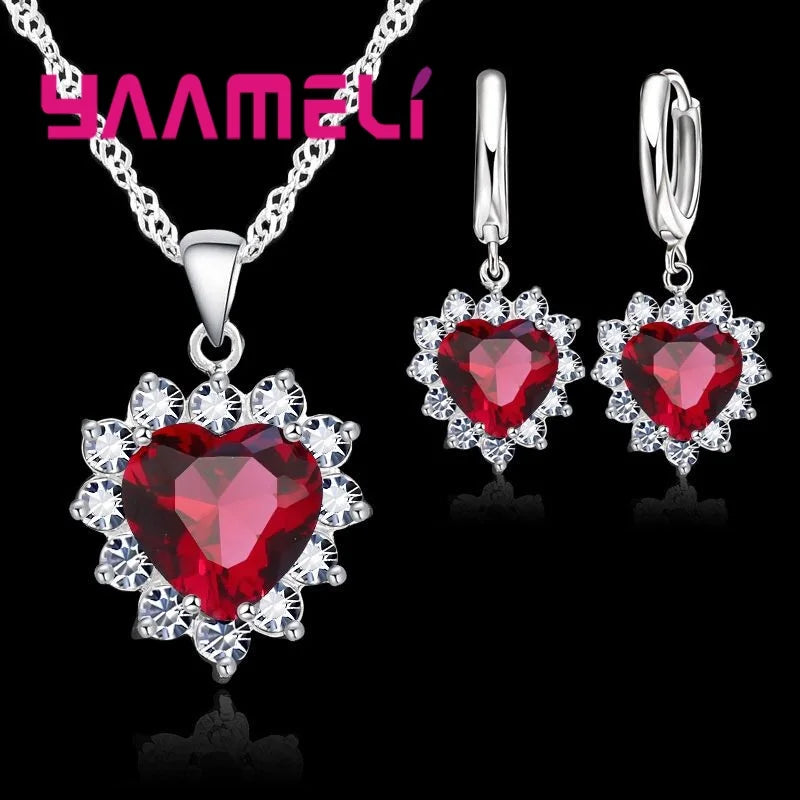 New Suit Heart Shape  Fashion Women Wedding Silver Jewelry Set