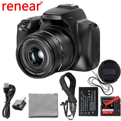 Digital Camera 4K 64MP SLR Camera Digital Photography Camera 10X Optical Zoom