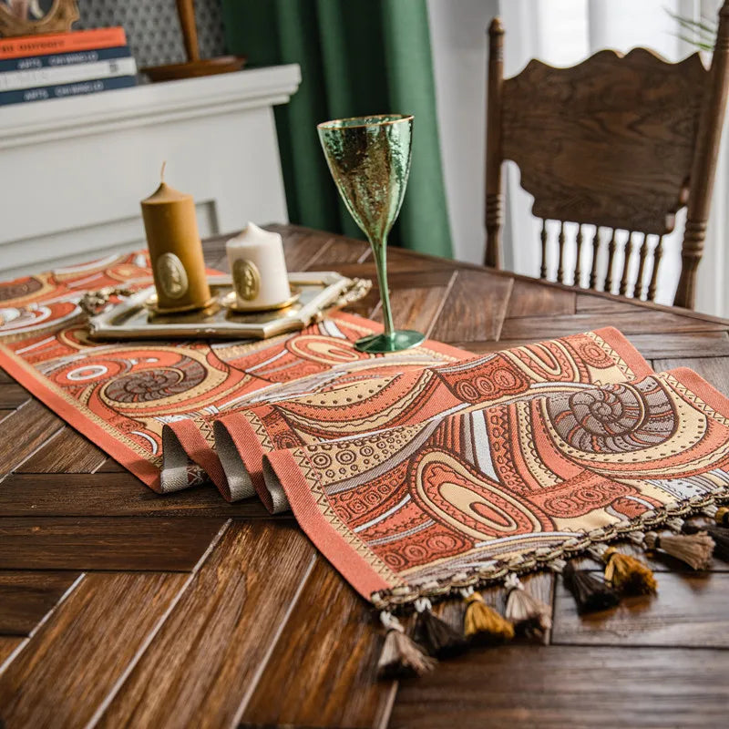 Retro Table Runner Luxury Jacquard Ethnic Tassel Wed Dinner Table