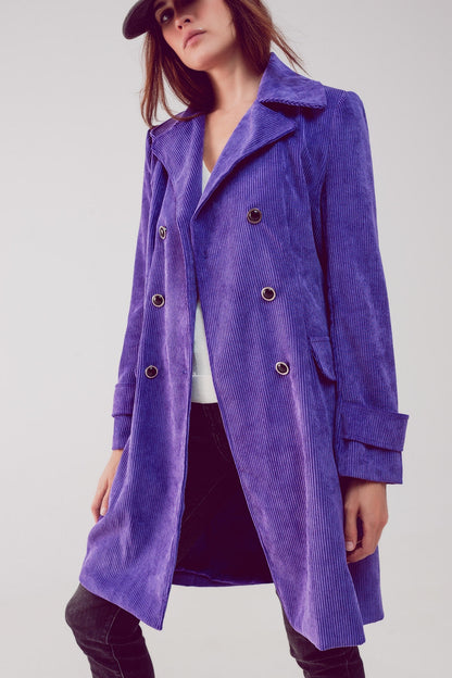 Longline Blazer With Vintage Buttons in Purple Cord