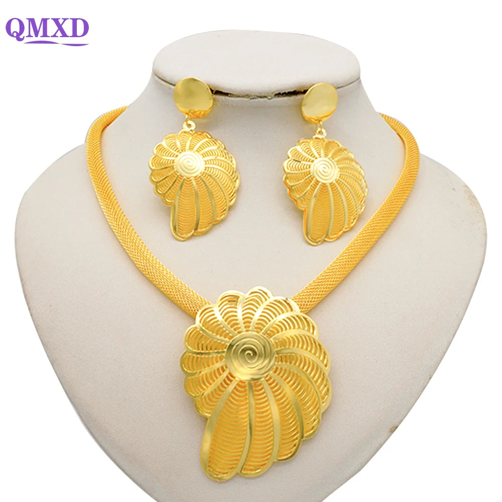 Ethiopian Dubai Gold Color Jewelery Sets for Women Girl Bridal Tassel Flower