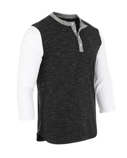 ZIMEGO Men's 3/4 Sleeve Black & White Baseball Henley – Casual Athletic Button