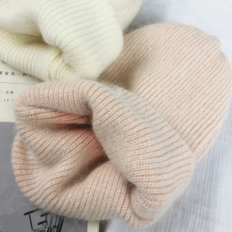 Autumn Winter Rabbit Hair Winter Skullies Hat Fashion Warm Beanies Hats Casual