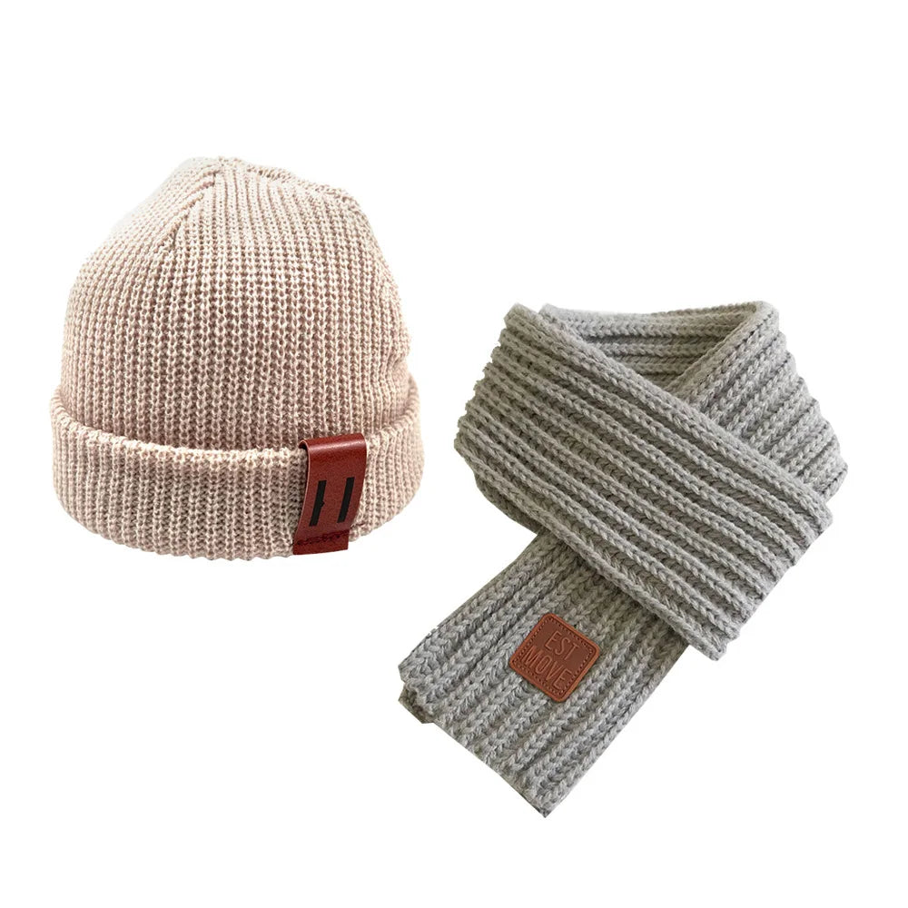 Knitted Baby Hat Scarf Set Winter Kids Beanie Neck Warmer Baby Cap