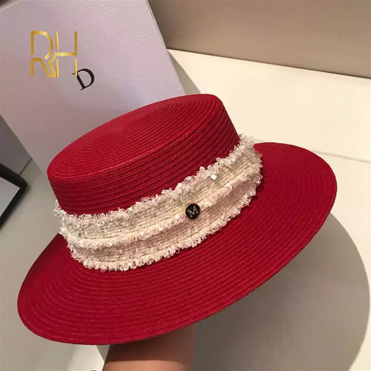 Luxury Brand Women and Ladies Straw Sun Hats Fashion Ribbon Sun Summer Hat for