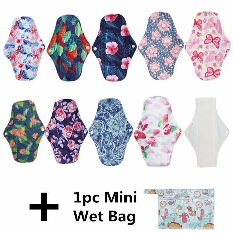 [10PCS Reusable Pads Bamboo Charcoal Sanitary Pads Regular Flow Menstrual Pads