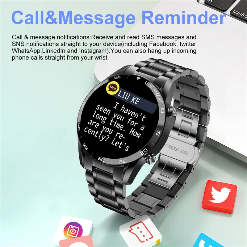 LIGE New BW0189 PRO Smart Watch Men Bluetooth Call Watch IP67 Waterproof