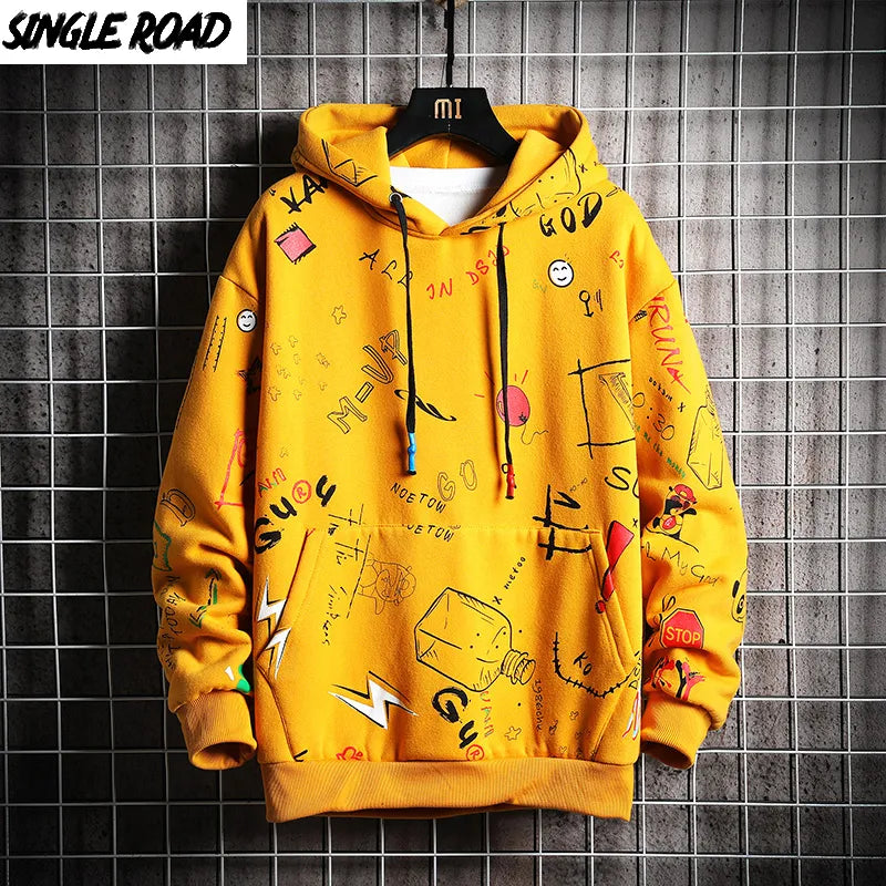 Single Road Mens Anime Hoodies Men Winter Velvet Designer Sweatshirt pullover