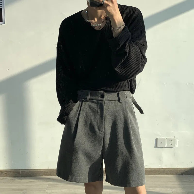 Summer Grey/Black Suit Shorts Men Fashion Society Mens Dress Shorts Korean