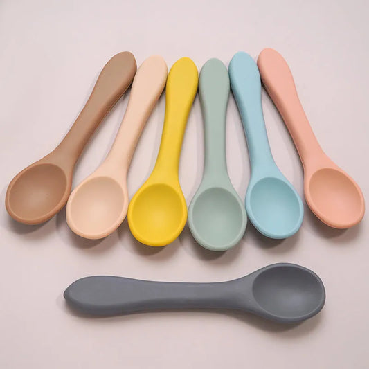 Silicone Spoon Feeding Baby Spoons Toddler Flatware Candy Color Spoon for Kids