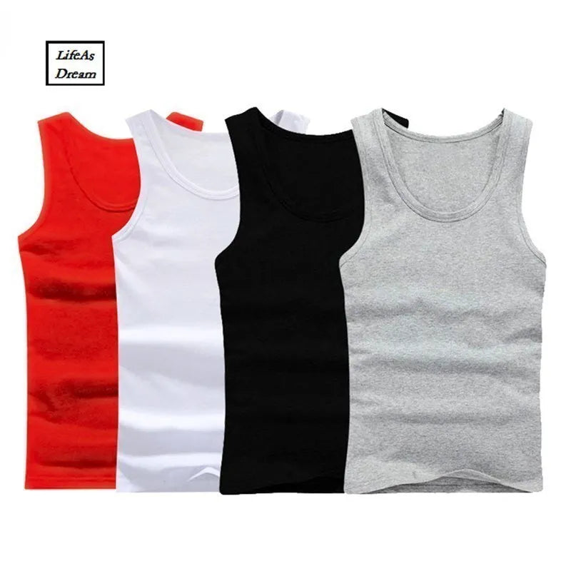 3Pcs/Lot Otton Mens Sleeveless Top Muscle Vest Cotton Undershirts O-Neck