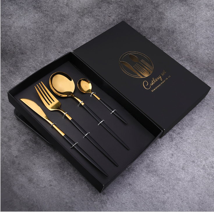 Luxury 18/10  Matte Black Gold Plated Stainless Steel Flatware Cutlery Set