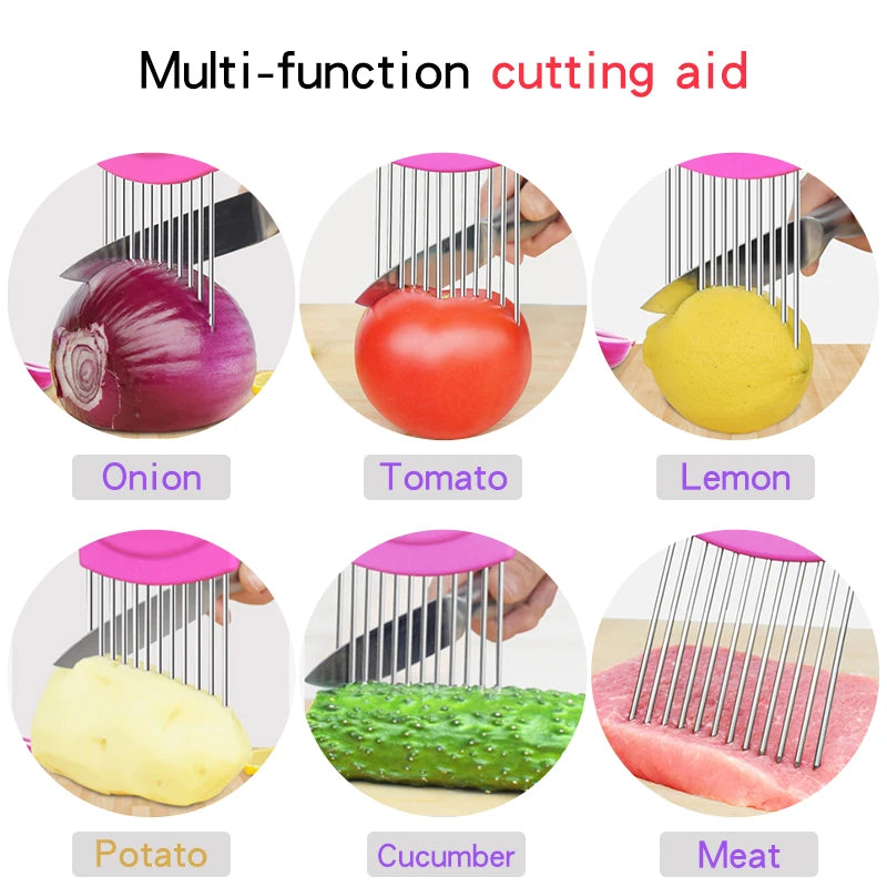 2019 New Kitchen Gadgets Onion Slicer Tomato Vegetables Safe Fork Vegetables