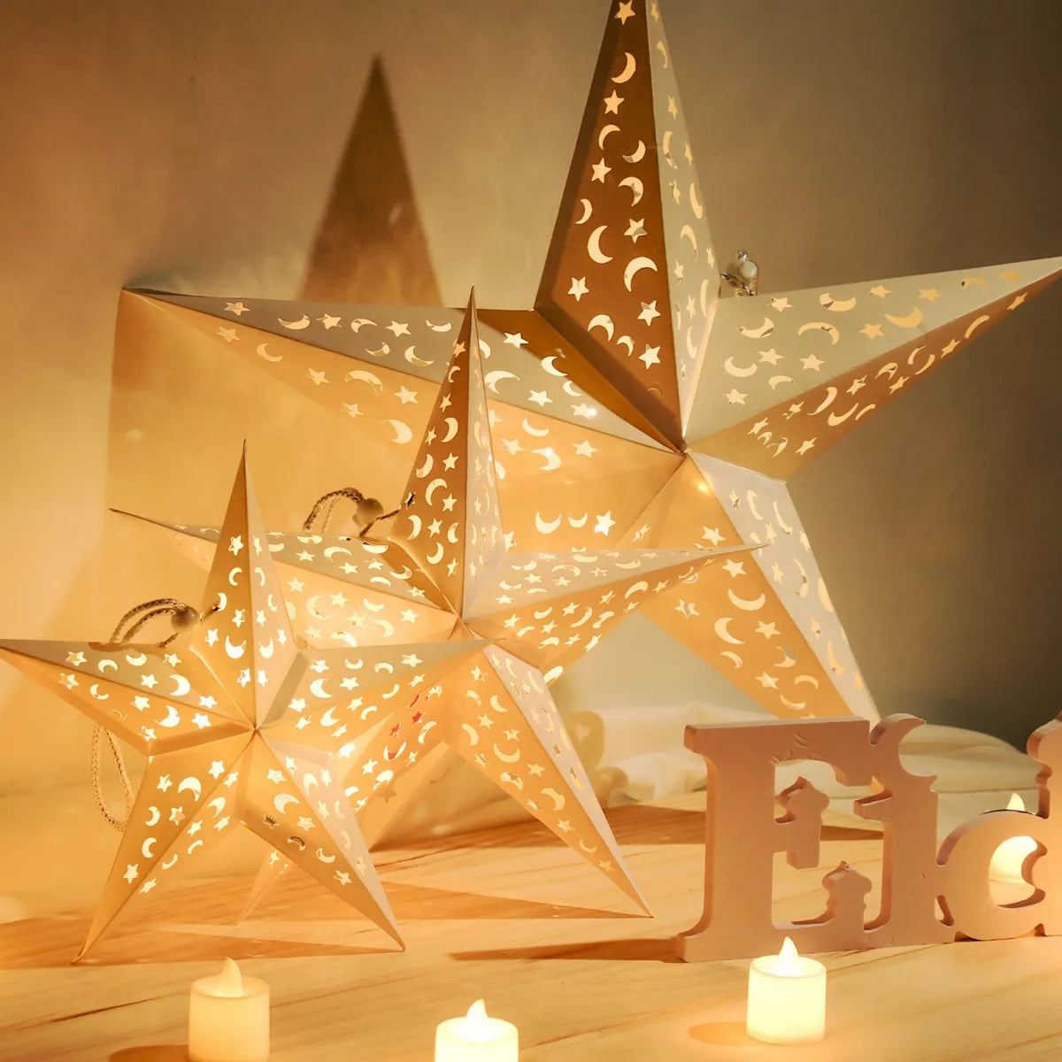 30-75cm Hollow Star Hanging Pendant Eid Mubarak Christmas Decoration 2024