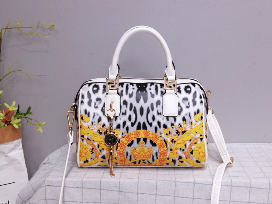 Famous Brand Top Quality Leather Leopard Print Boston Bags Women Genuine Leather