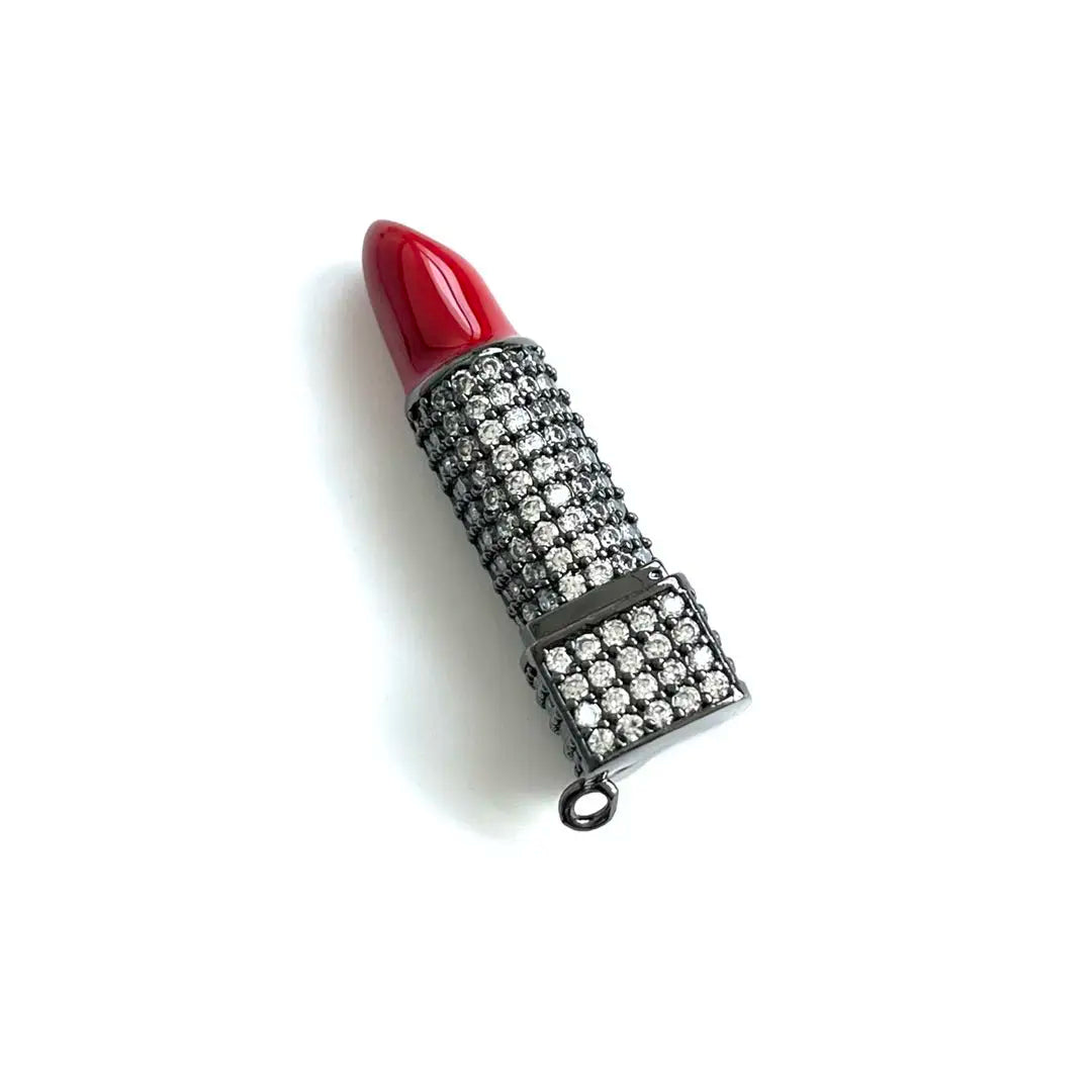 5Pcs Cubic Zirconia Pave Red Lipstick Pendant Charms for Women