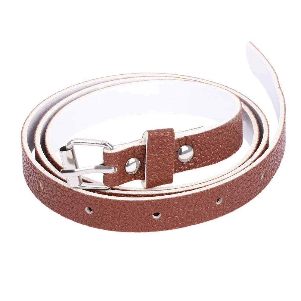 Fashion Female Thin PU Leather Narrow Waistband Belt for Girl Skinny Candy Belt