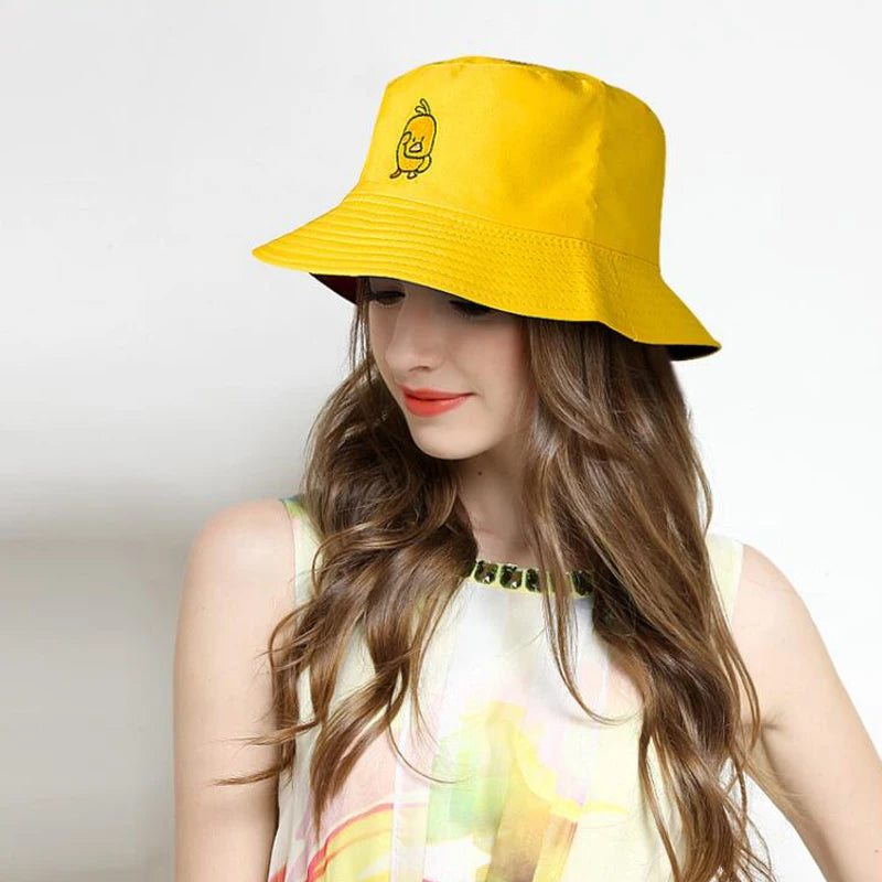 Reversible Black Yellow Duck Bucket Hat for Men Women Summer Sun Hat