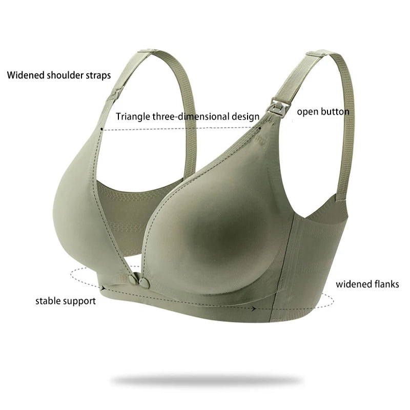 Pregnant Women Front Open Buckle Feeding Bra With Removable Pads Solid Color