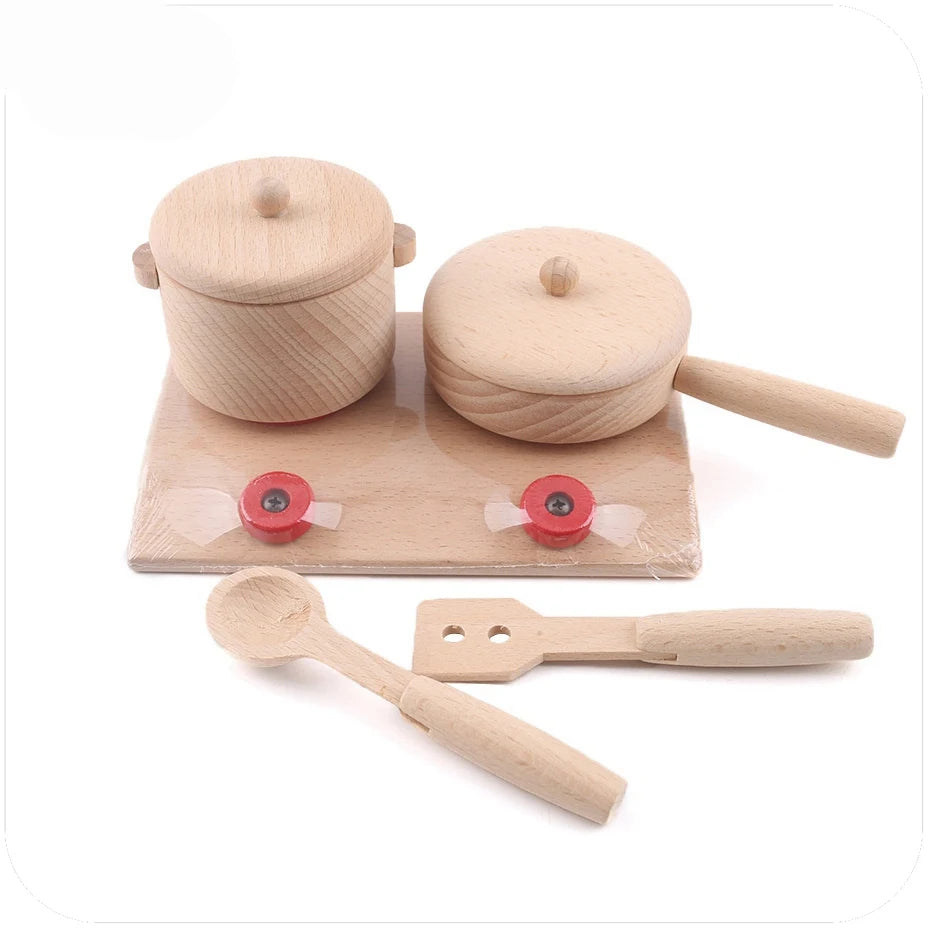 Bopoobo Wooden Montessori Cutlery Pretend Play Tea Set Wooden Educational toy