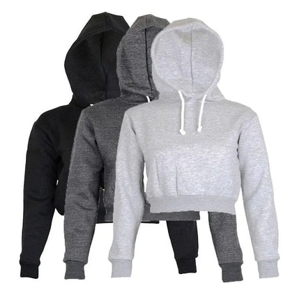 Hoodies Solid Crop Long Sleeve Jumper Pullover