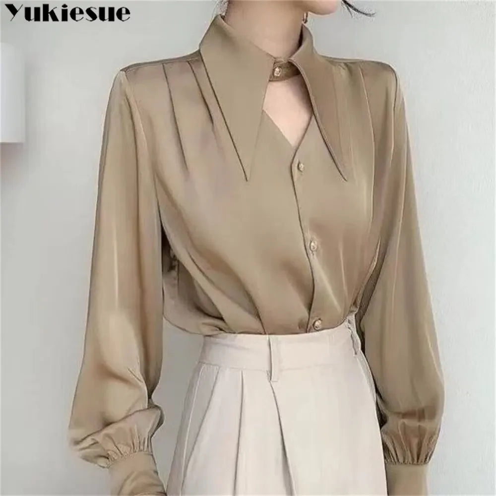 2023 Spring Shirt Elegant OL Chic Turn-Down Collar Long Sleeve