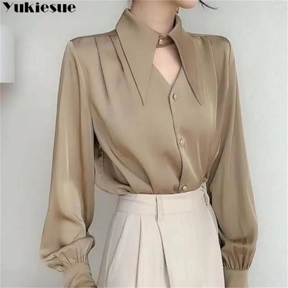 2023 Spring Shirt Elegant OL Chic Turn-Down Collar Long Sleeve