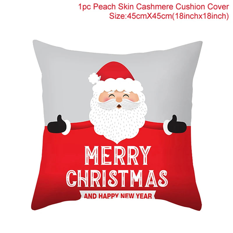 Merry Christma Decorations for Home Reindeer Santa Claus Tree Cushion Cover