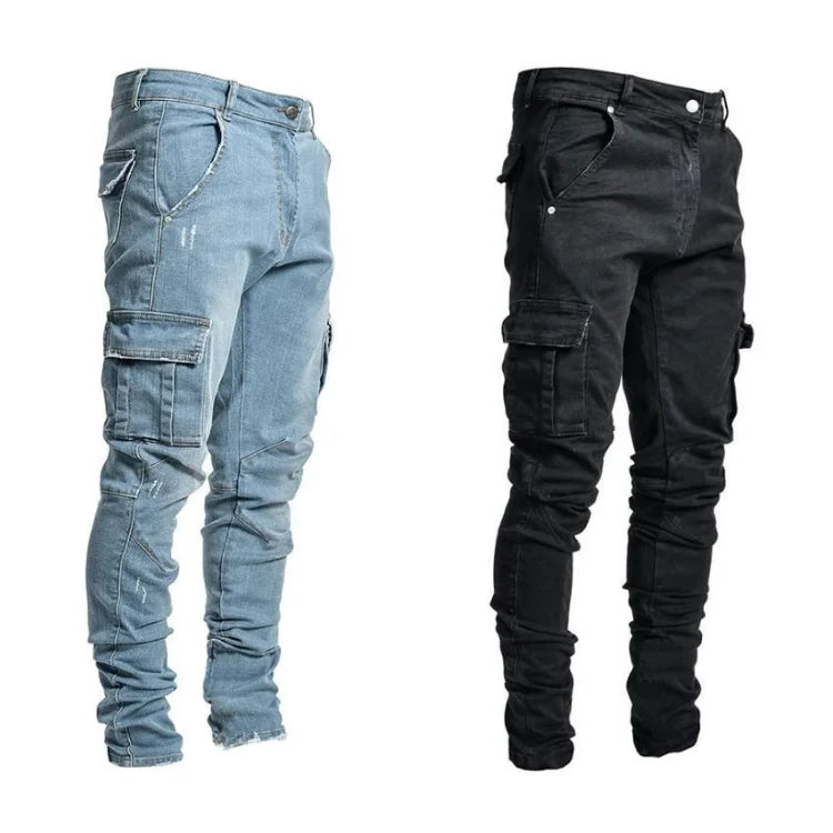 Custom Mens Vintage Slim Fit Stacked Jean Distressed Side Pocket Denim Jeans