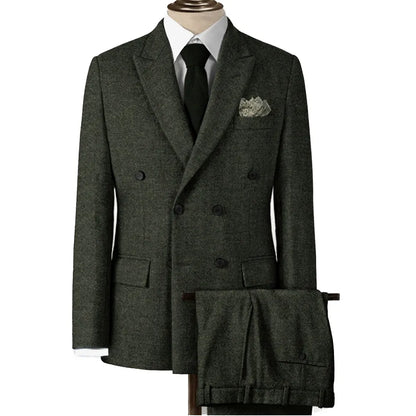 Dark Green Herringbone Tweed Suit Vintage Gentleman Style Custom