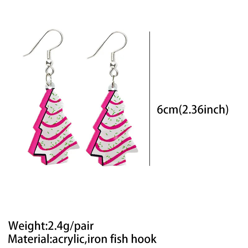 Popular Pink Christmas Earrings Santa Claus Christmas Tree Rugby Earrings