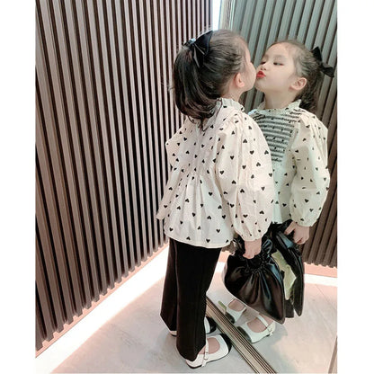 2-8t Toddler Kid Baby Girls Clothes Heart Print Girls Shirt Elegant Loose Top