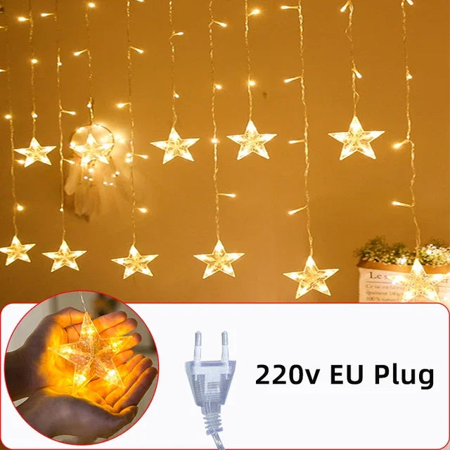 LED Star Lamp Curtain Garland Fairy String Lights Christmas Decoration Outdoor