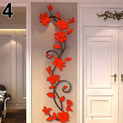 3D Flower Vine Wall Stickers Refrigerator Window Cupboard Home Decorations